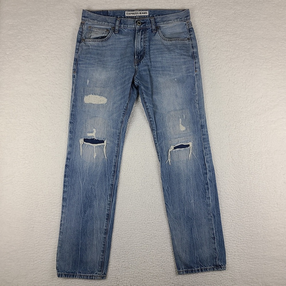 Express Jeans Mens 31x32 Blue Rocco Slim Fit Straight Leg Light Wash Denim